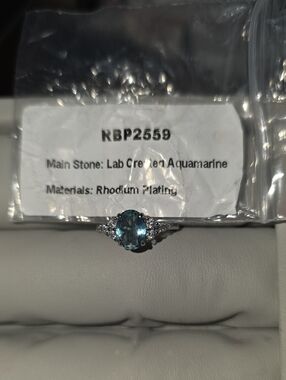 Lab Created Aquamarine Ring for Kids — Rhodium Plated Silver Tone